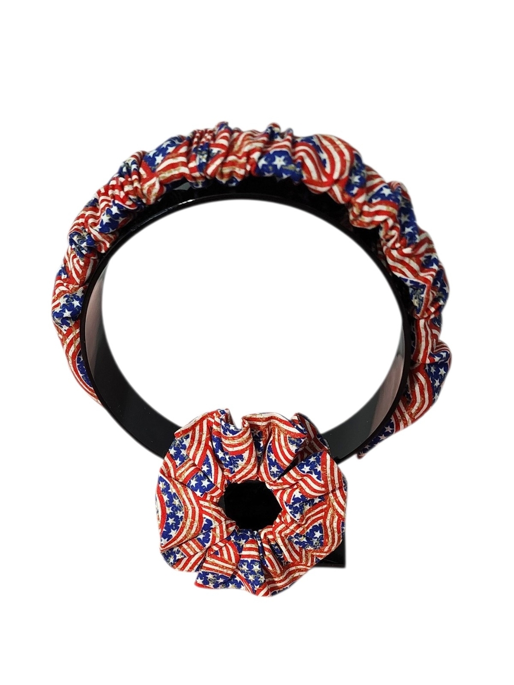 Patriotic Red, White & Blue Scrunchie Headband Set - Women Accessories